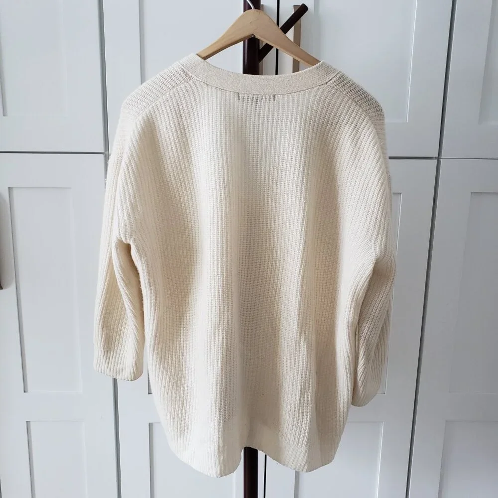 Quince Mongolian Cashmere Fisherman Boxy Cropped Cardigan Sweater Womens Ivory S - Picture 5 of 7